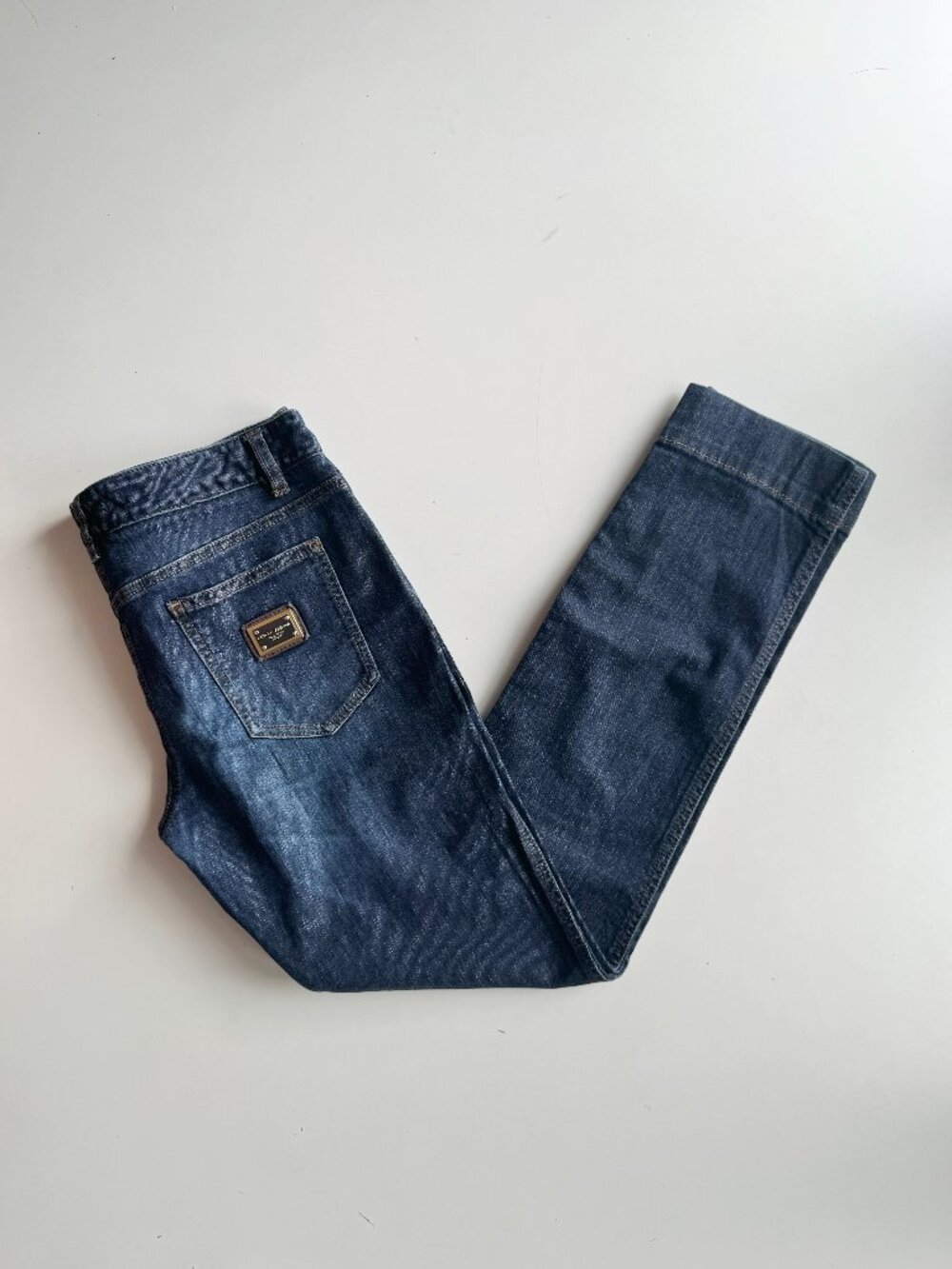 DOLCE & GABBANA Dark Rinse Low Rise Slim Cigarette Leg Cropped Jeans, Size 44